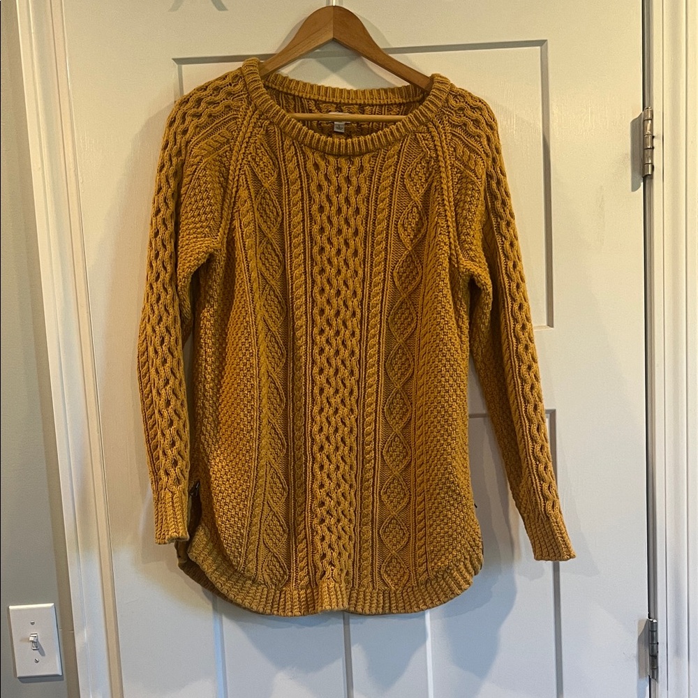 LL Bean Signature Cable Knit Mustard Sweater